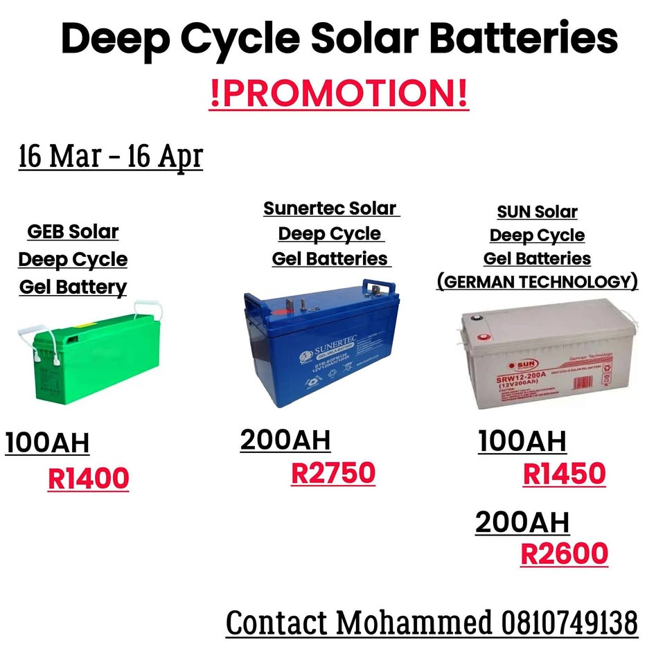 Brand New Solar Gel Batteries (Deep Cycle) for sale in Johannesburg South
