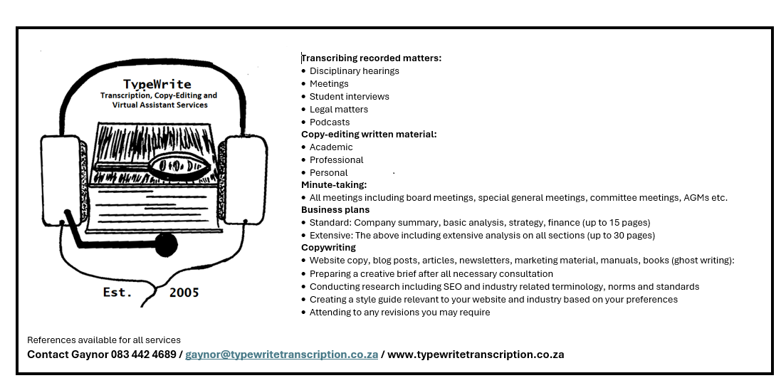 Transcription and typing for sale in Johannesburg